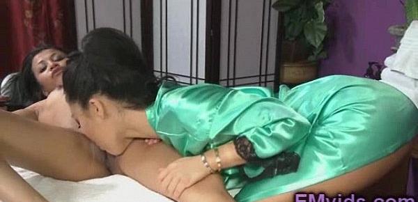  Asa Akira plays with pussy after massage